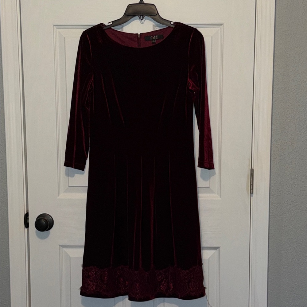 Alex Marie Velvet Long Sleeve Dress - Deep Burgundy sz  4